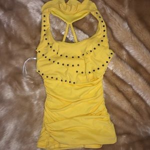Y2k vintage yellow xoxo ruched top